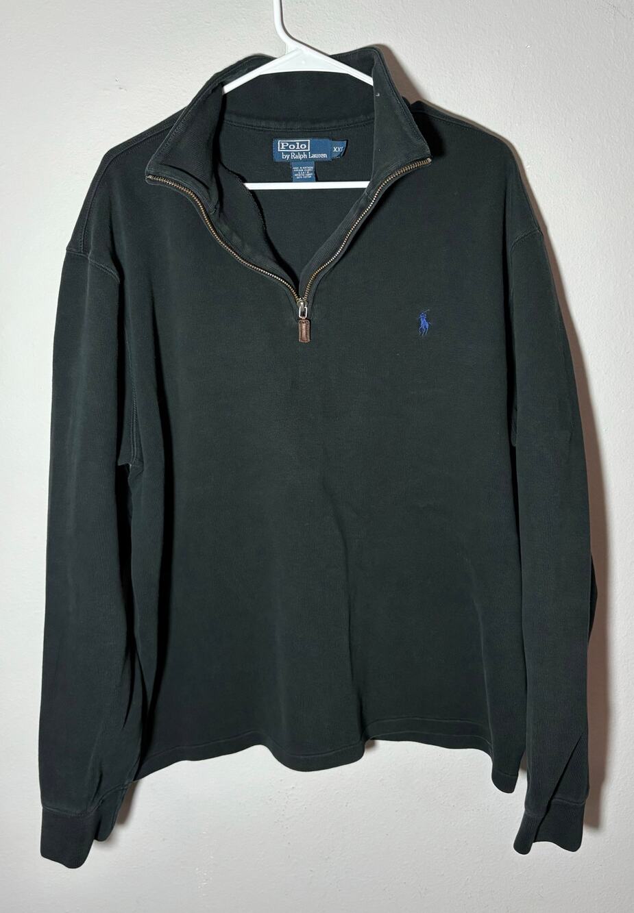 Vintage Polo by Ralph Lauren 1/4 Zip 100% Cotton Sweater Black w/ Blue Pony XXL